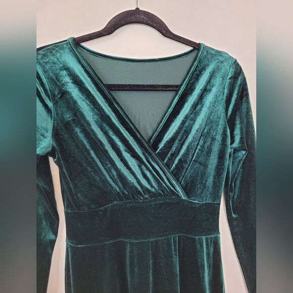 Emerald Green Velvet Maxi Dress Empire Waist Babydoll Regency Renfaire Small - Picture 8 of 9